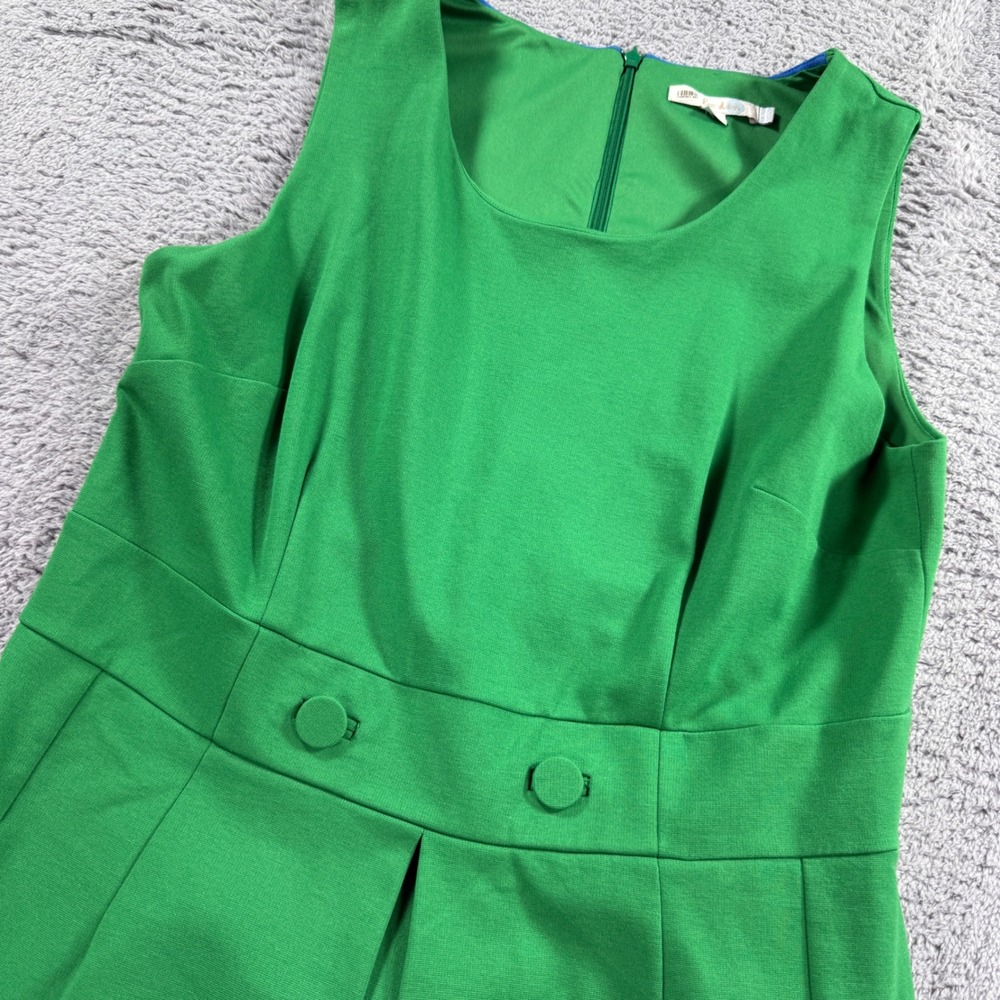 Boden Dress Women 12R Green Sleeveless Pleated Button Detail Fit Flare Excellent